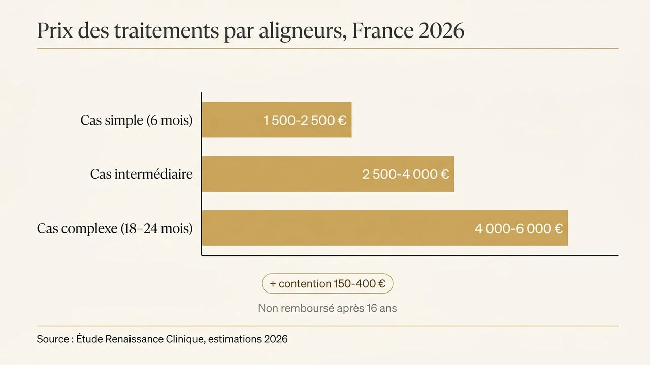 Fourchettes de prix des aligneurs invisibles en France en 2026 selon la complexité du cas