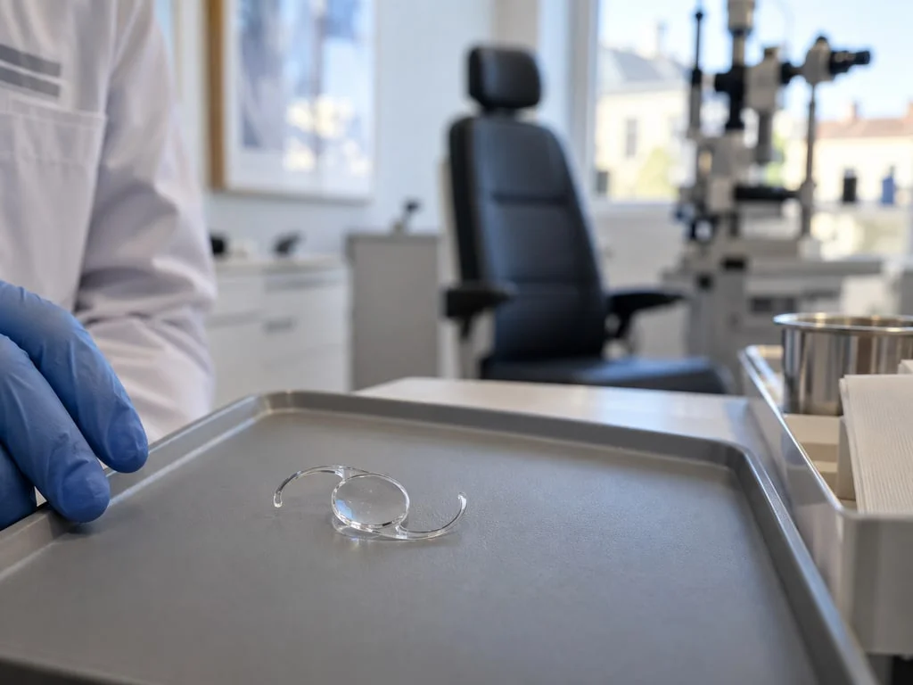 Illustration d’une lentille intraoculaire transparente de démonstration