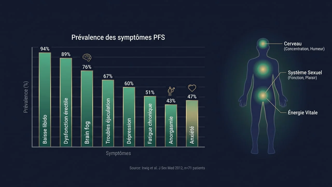 Prévalence des symptômes du PFS — sexuels, neurologiques, psychiatriques selon Irwig J Sex Med 2012