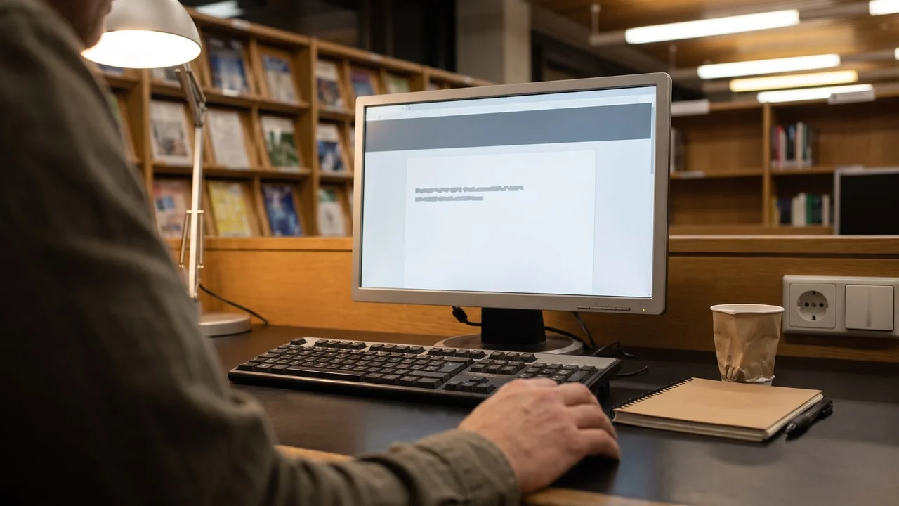 Recherche documentaire sur un écran de bibliothèque, la zone de résultats restant vide