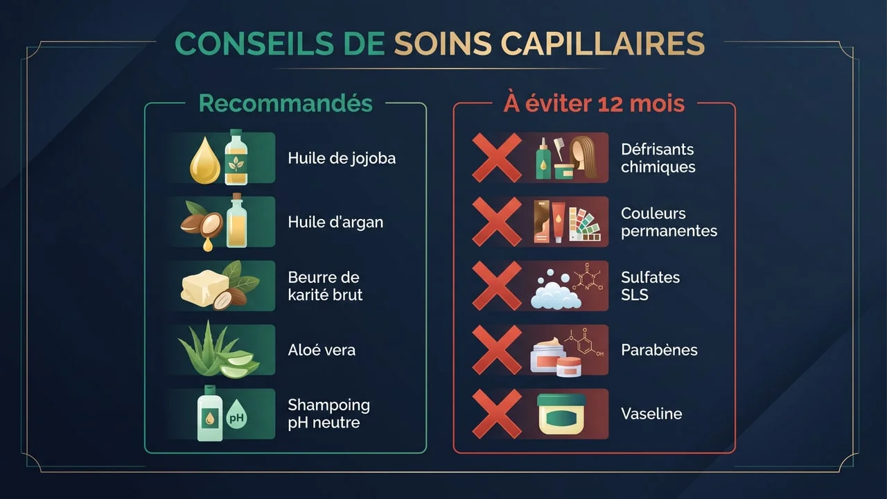 Produits capillaires recommandés et à éviter post-greffe pour cheveux crépus