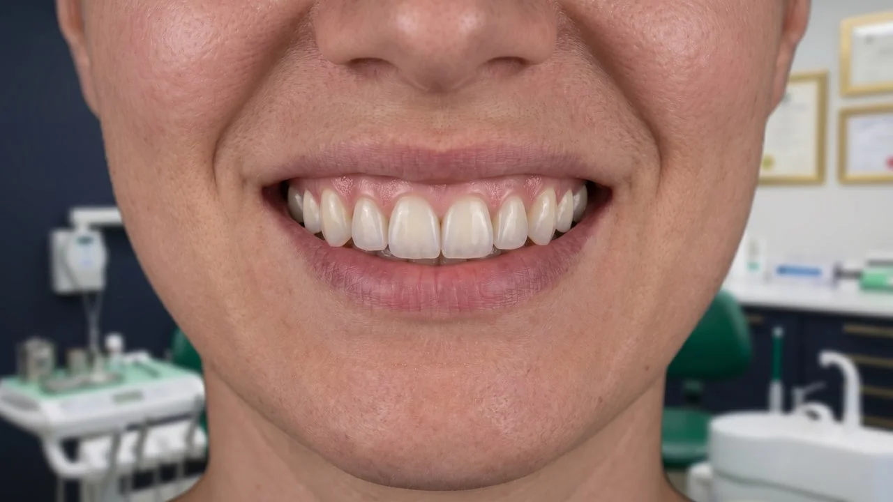 Illustration d'un Hollywood Smile avec approche hybride E.max antérieur et zircone postérieure (image illustrative, ne représente pas un résultat clinique réel)