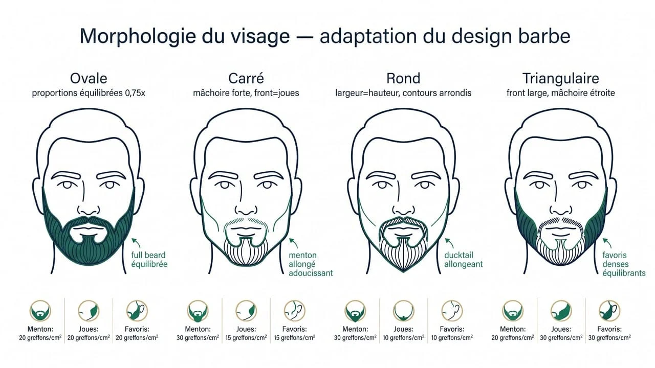 Morphologie du visage et adaptation du design de barbe — quatre types morpho et formes recommandées