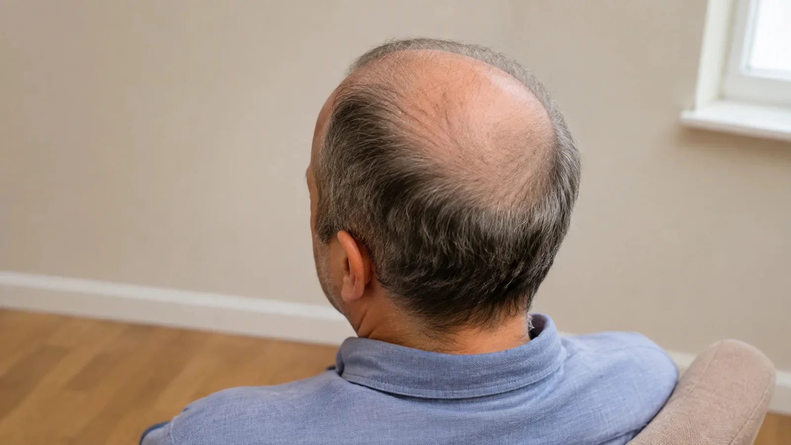 Vue arrière et supérieure d'un homme présentant une perte de cheveux étendue