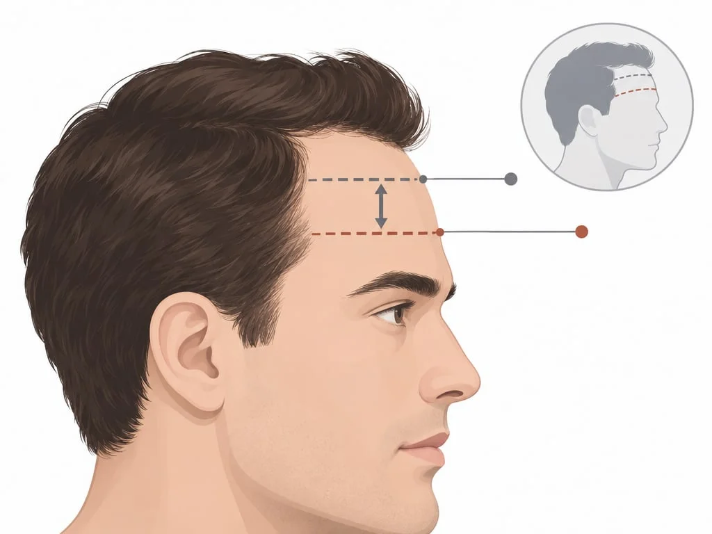 Schéma de profil illustrant la marge disponible entre une ligne frontale implantée et la ligne cible