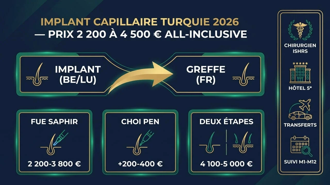 Implant cheveux Turquie : prix détaillé 2026 (terminologie, techniques, tarifs)