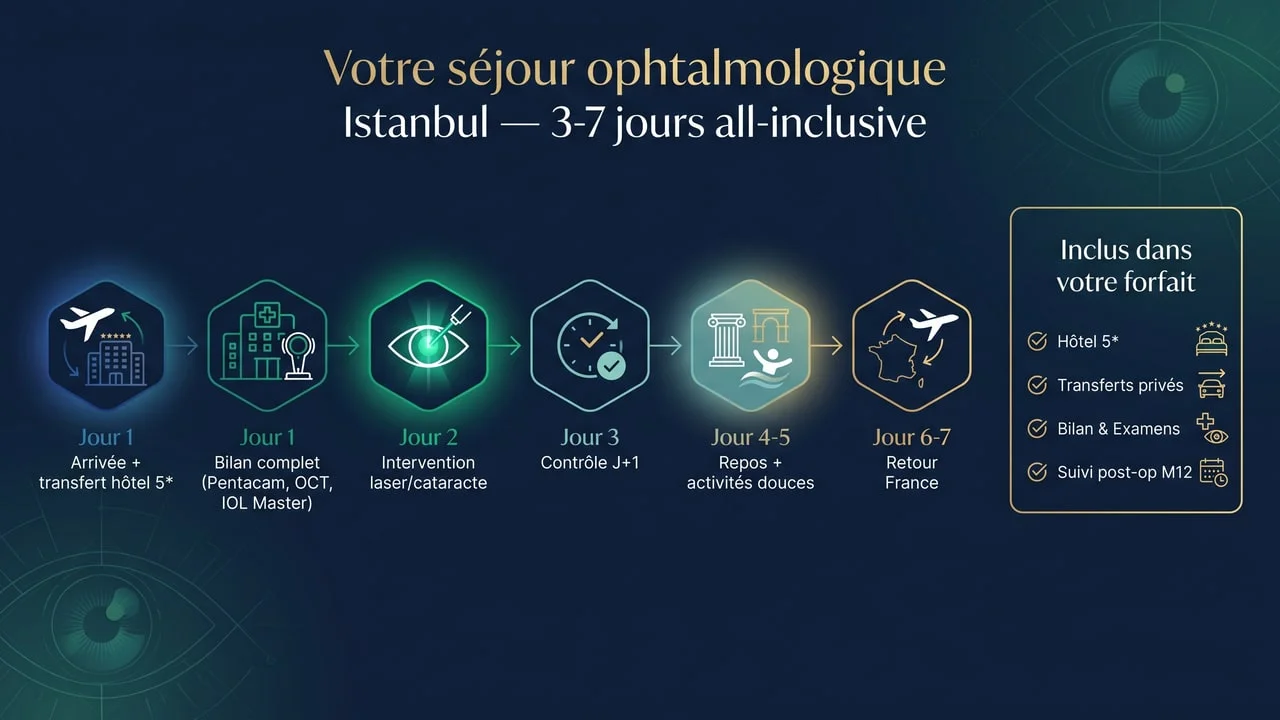 Logistique tourisme ophtalmologique Istanbul Renaissance Clinique — séjour 3-7 jours all-inclusive avec suivi 12 mois